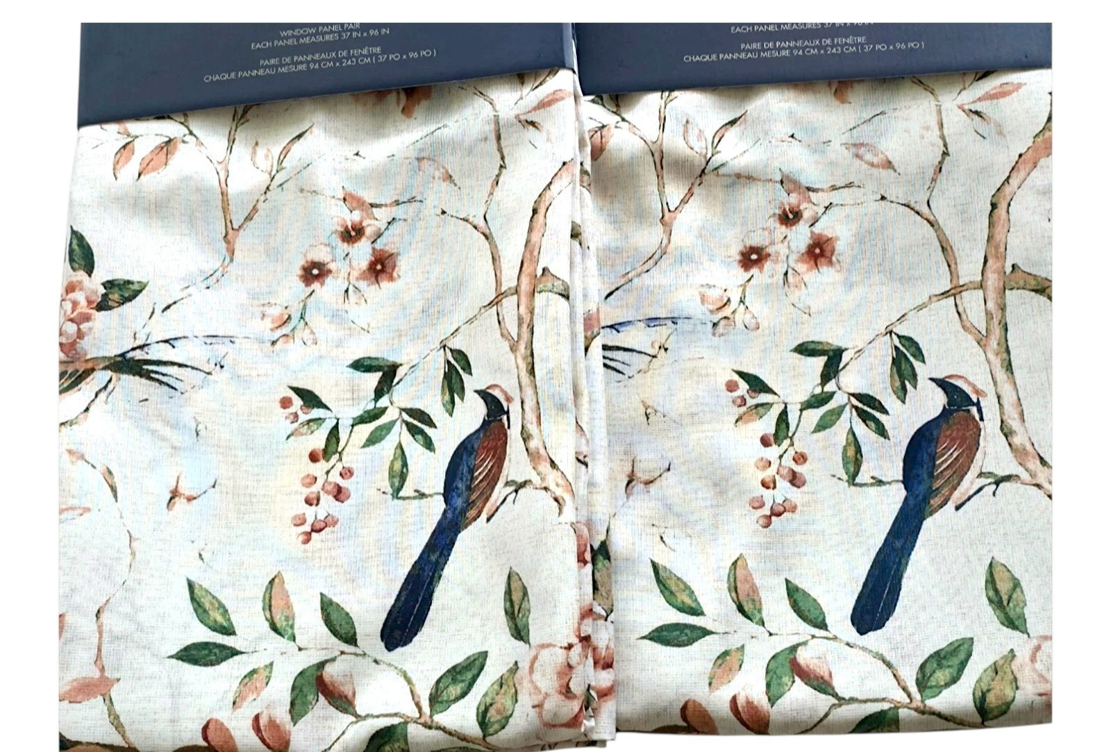 Bon Luxe Bird Toile Nature Curtains Set of 4 37×96 Panels