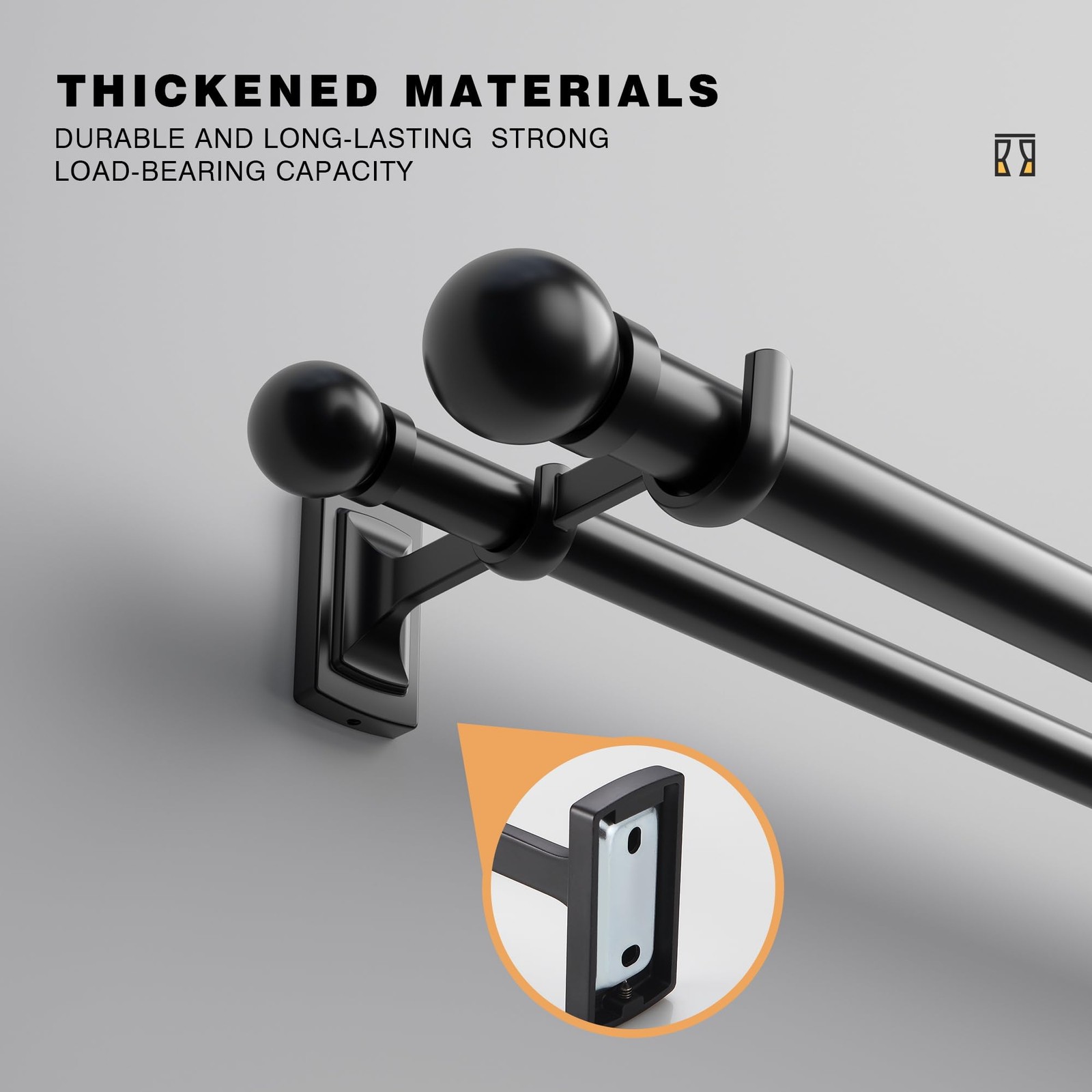 Heavy Duty Double Curtain Rod Brackets Adjustable Matte Black Holders