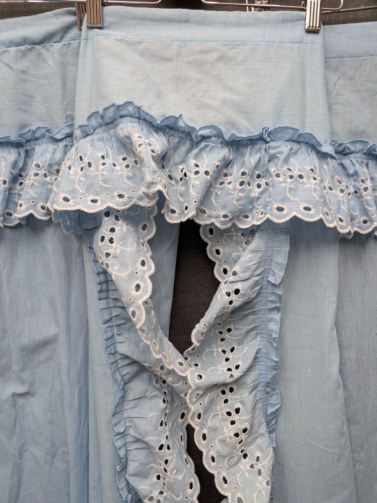 Country Shower Curtain/Valance 1 Piece Blue Eyelet Lace 80s Granny Core Kitchen
