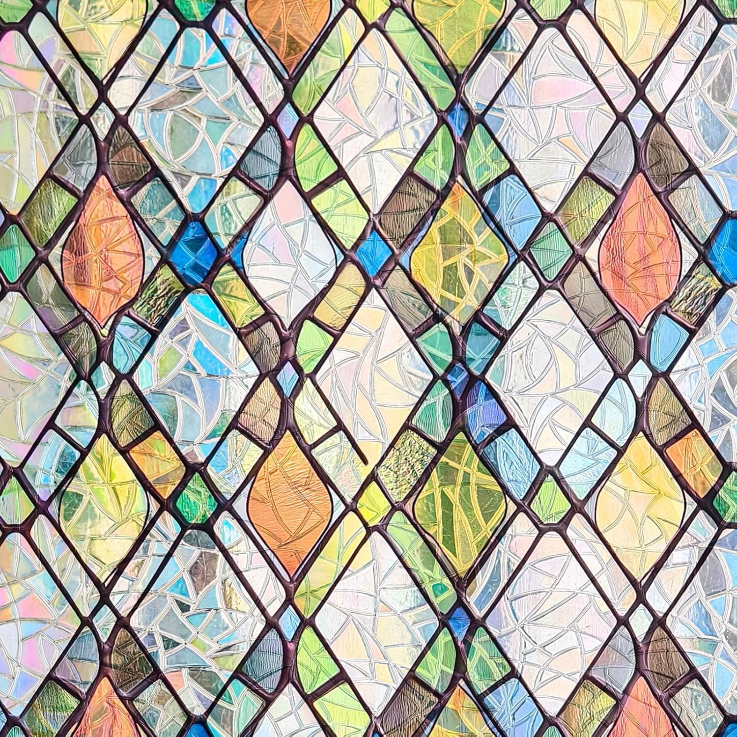 Window Privacy Film, Stained Glass Decorative Static Cling, Removable Laser Sun