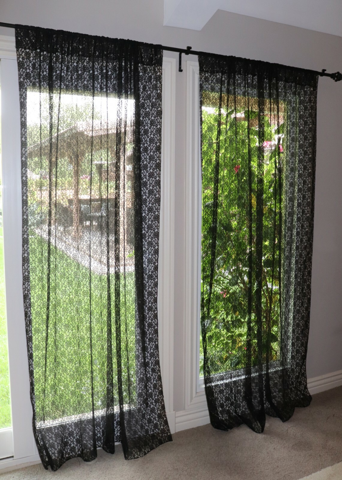 Floral Sheer Lace Window Curtain Panel Decorative Drapes for Home/Special Events