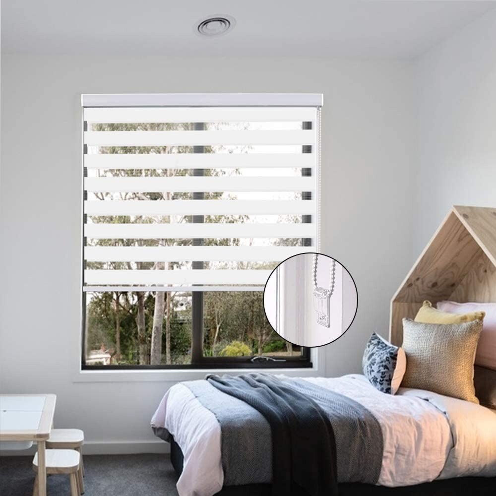 LUCKUP Zebra Blind 24×72 White Dual Roller Shade Day Night Valance Polyester