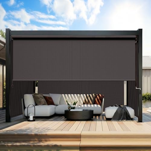 Outdoor Roller Shade, 420GSM New Material Sun Shades Outdoor 96″W x 96″H Brown