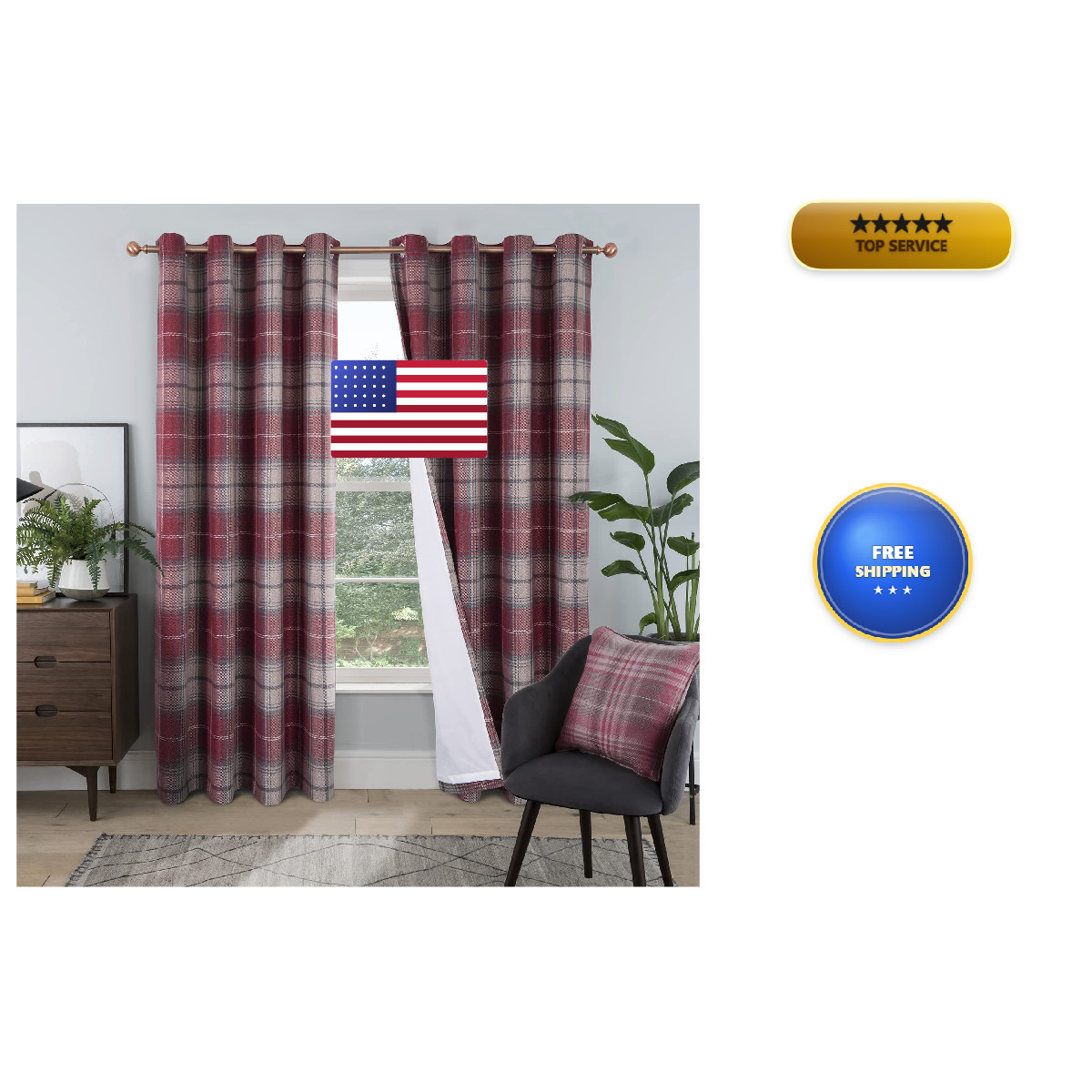 Always4U Fashion Plaid Curtains For Bedroom Farmhouse Window Drapes For Living