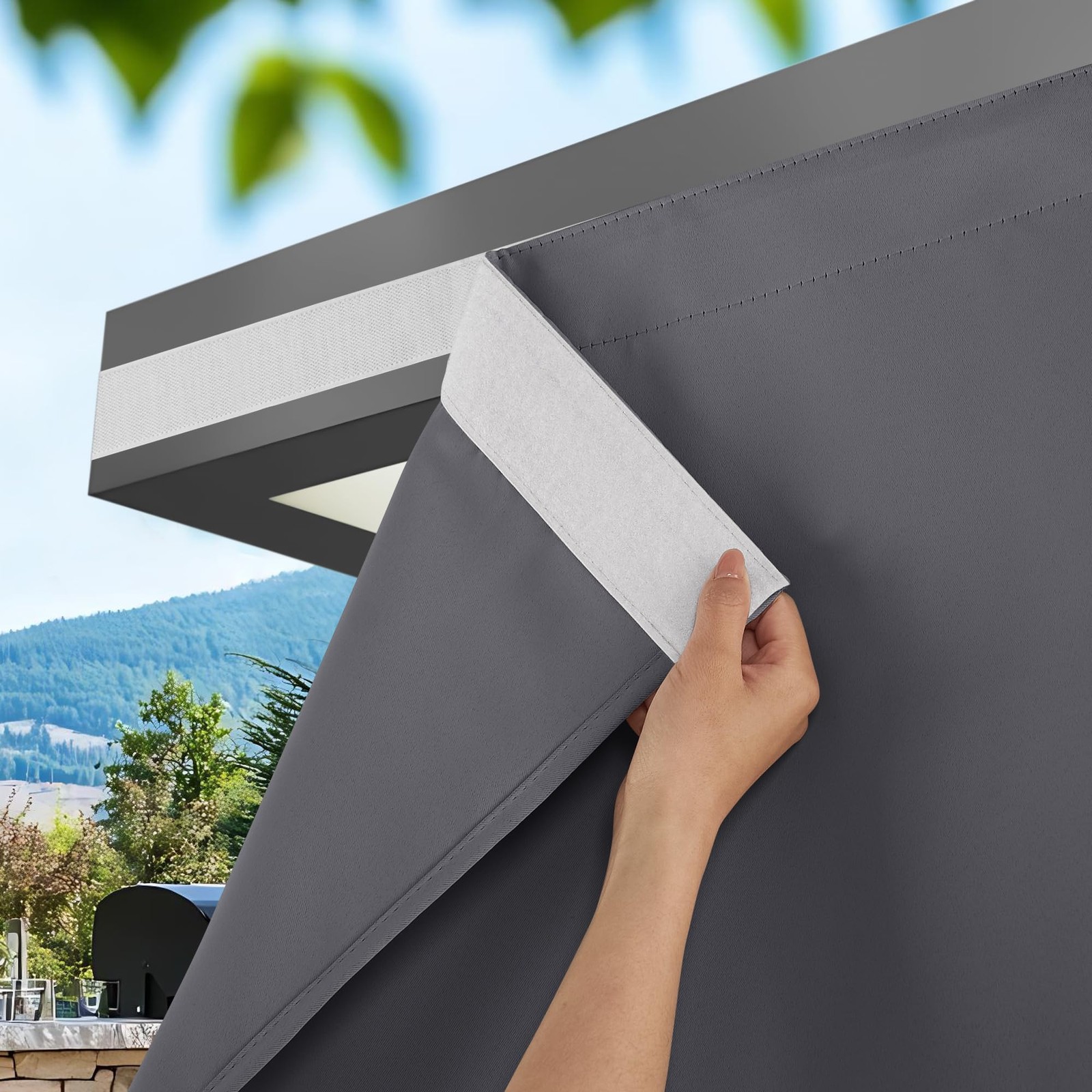 2 Panels Outdoor Curtains for Patio, Adhesive Strip Top No Rods Needed, Back …