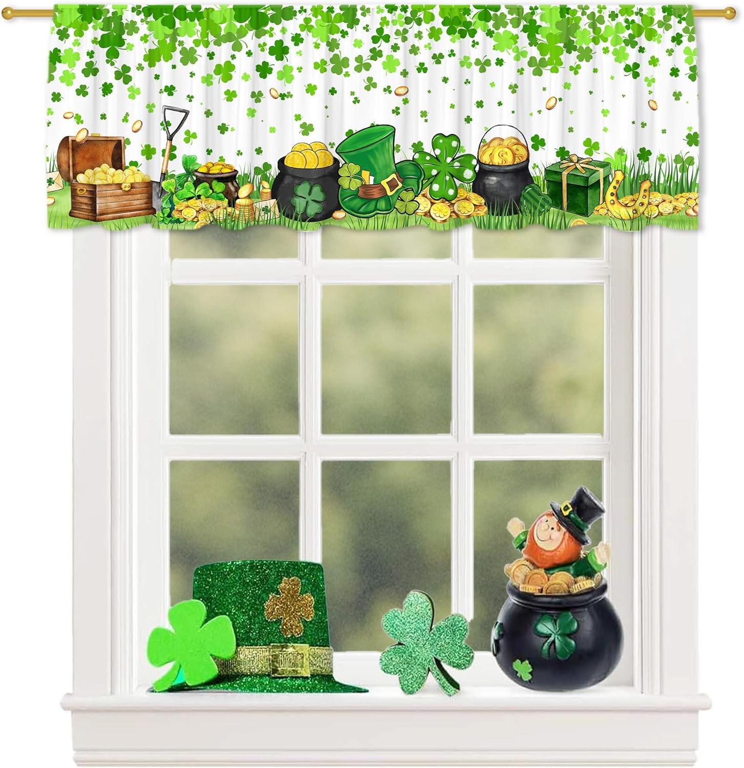 St. Patrick’s Day Shamrock Valance Curtain for Home Decor 18″ x 54