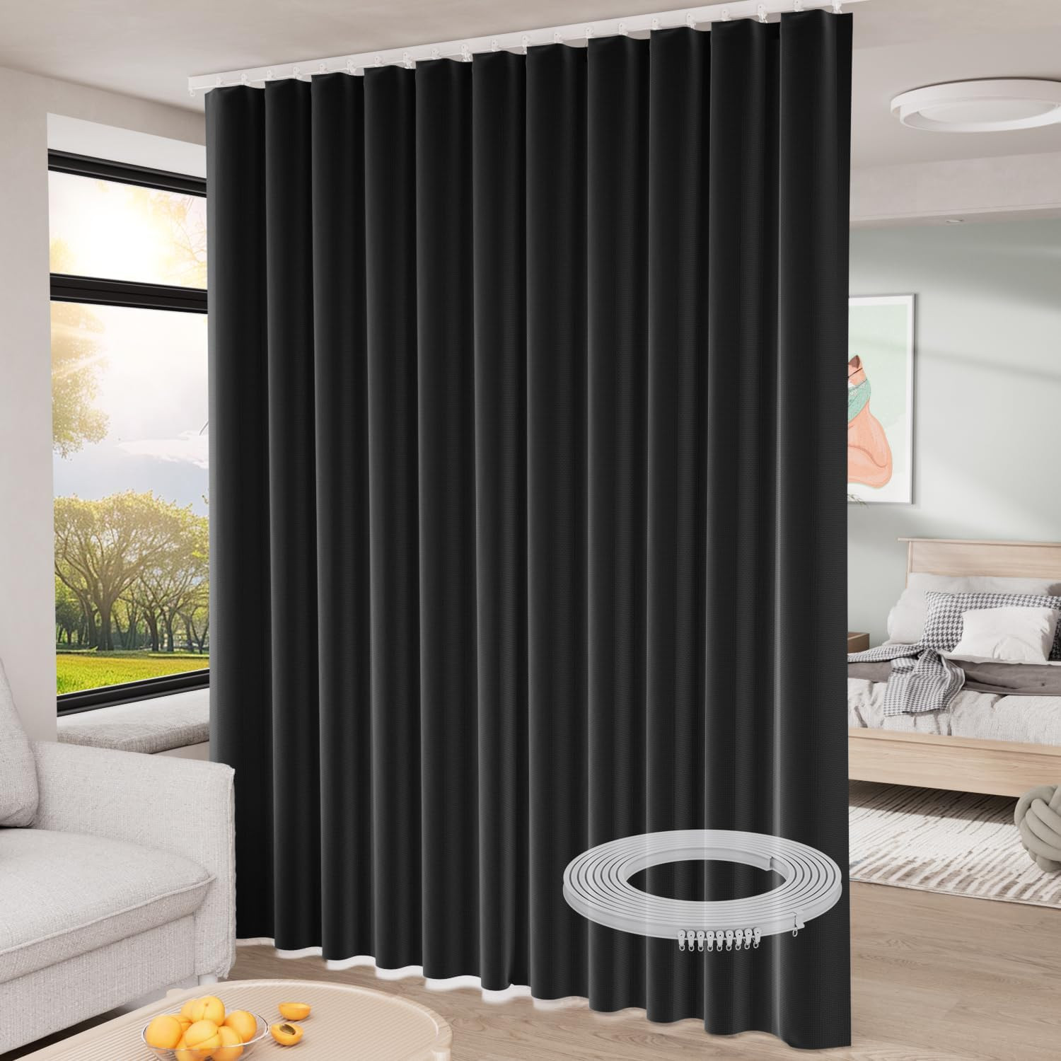 Extra Wide Blackout Room Divider Curtains with Ceiling Track 180”W x 96”L