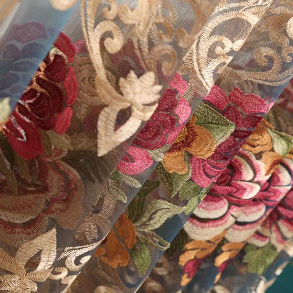 Luxury Flower Pattern Embroidered Semi Sheer Voile Curtains for Bedroom Living R
