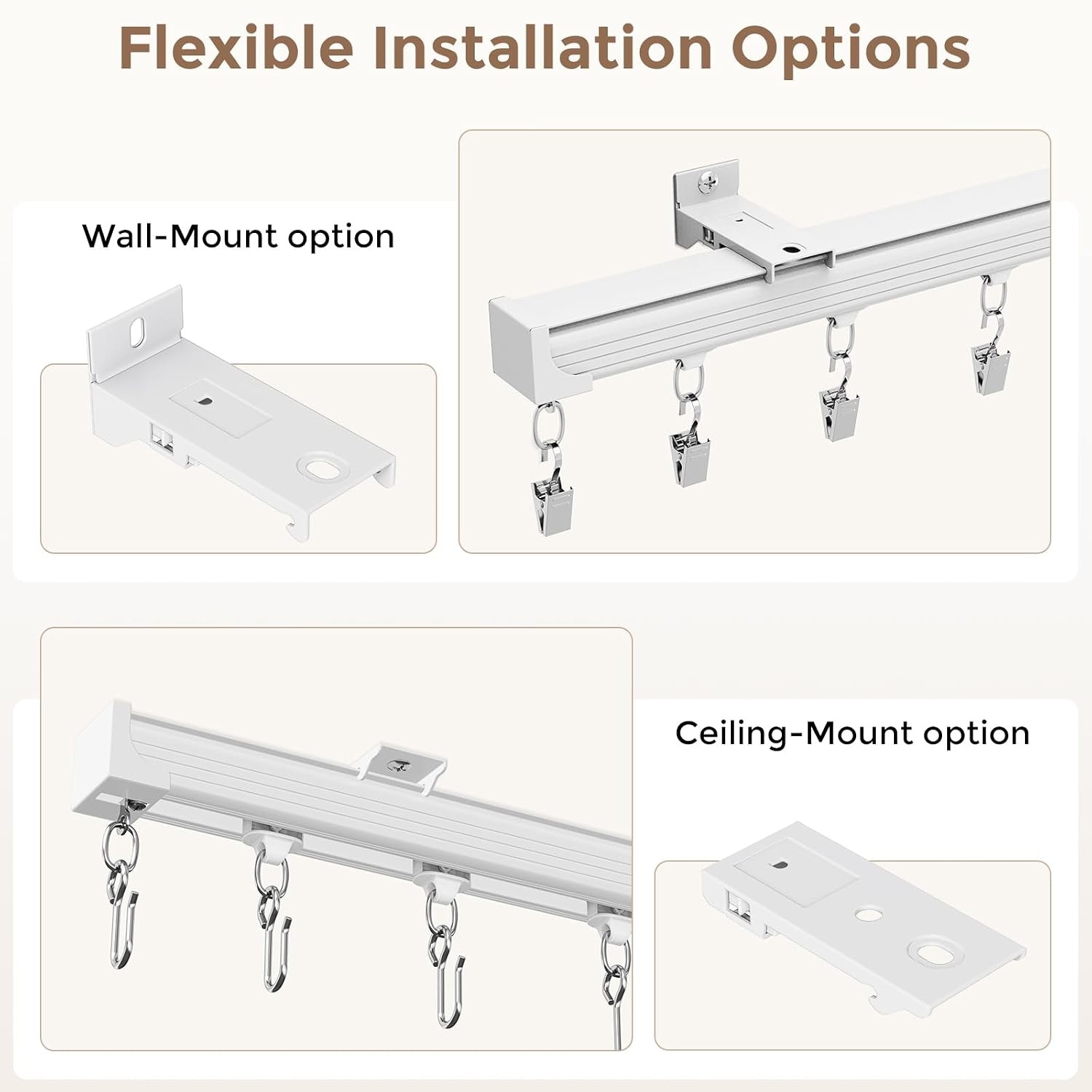 Ceiling Curtain Track 6-9ft White Heavy Duty Aluminum Rail 30 Rollers #R024
