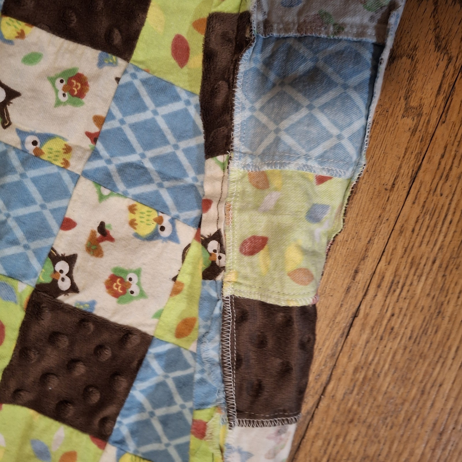 Homemade Curtain Panels 40W X 42L Patchwork Owls Blue Brown Set Of 4 Panels