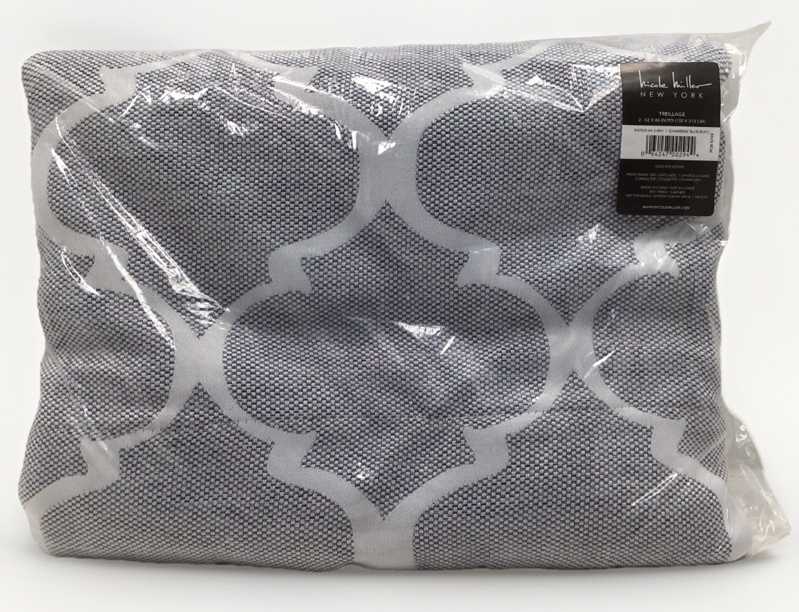 Nicole Miller Treillage Back Tab Blackout Thermal Window Curtains 52 x 84 inches