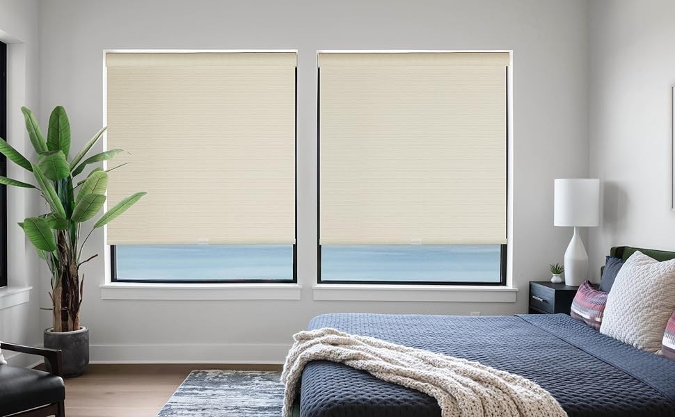 Clearance Beige Free-Stop Cordless 100% Blackout Roller Shades for Window Blinds