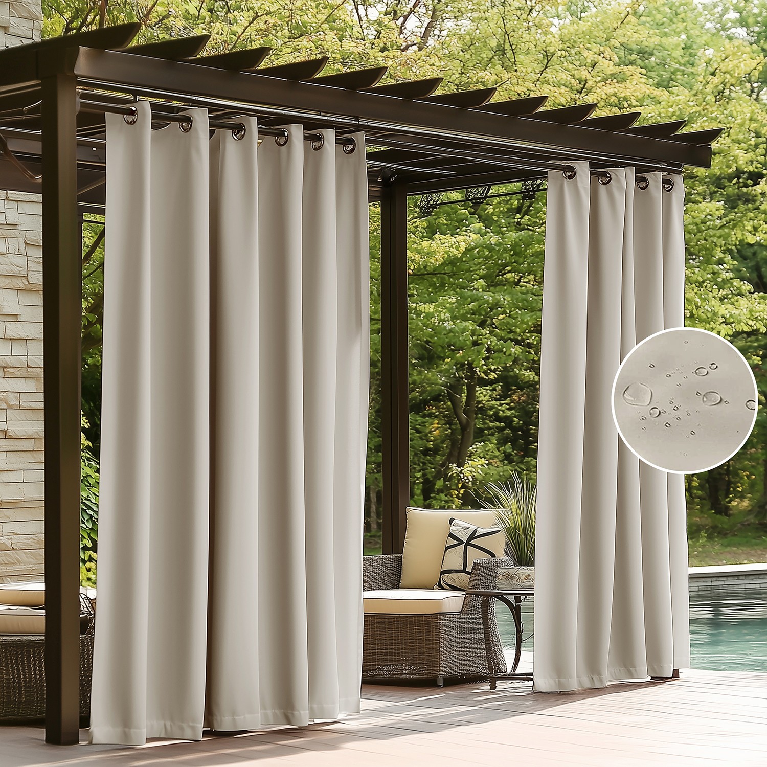 ColourTree Outdoor Curtains for Patio,Waterproof Outside Curtains Premium