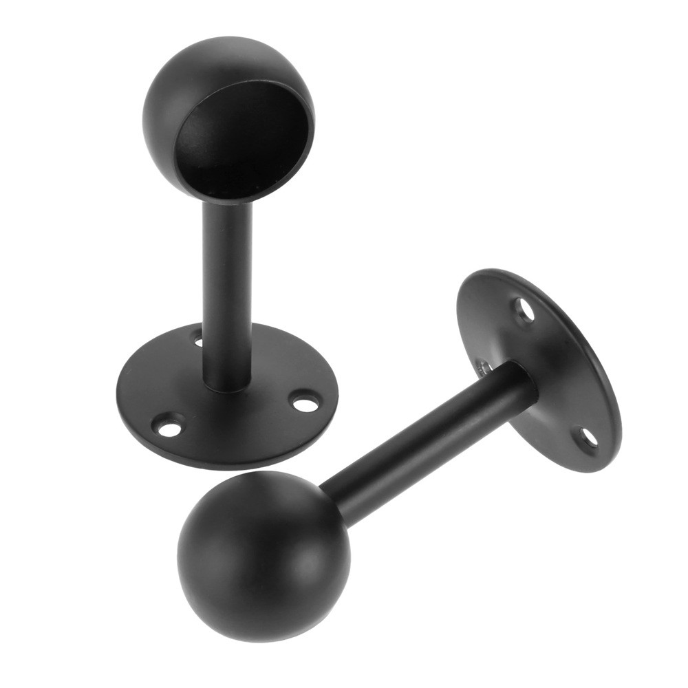 2Pcs Flange Rod Holders Closet Pole Socket Round Black Stainless Steel 5 Size