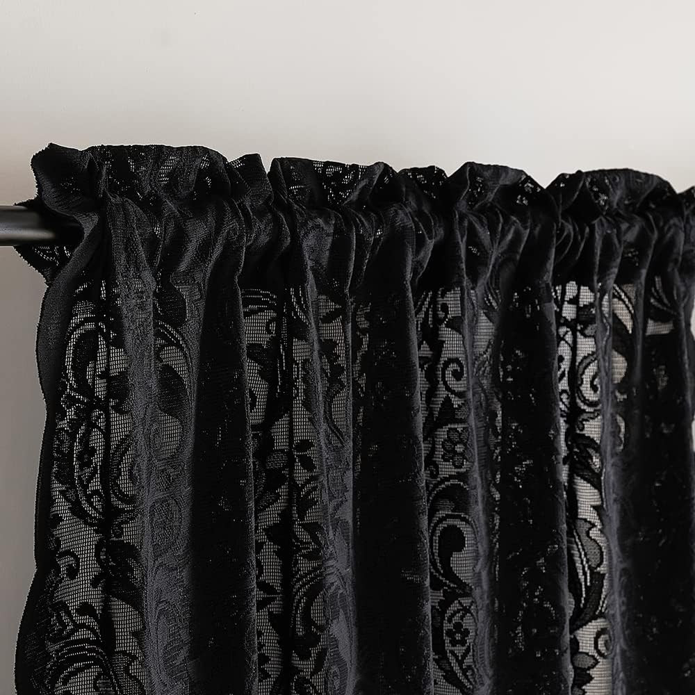 Black Lace Curtains 2 Panels 52×84 Gothic Sheer Boho Doorway Living Room