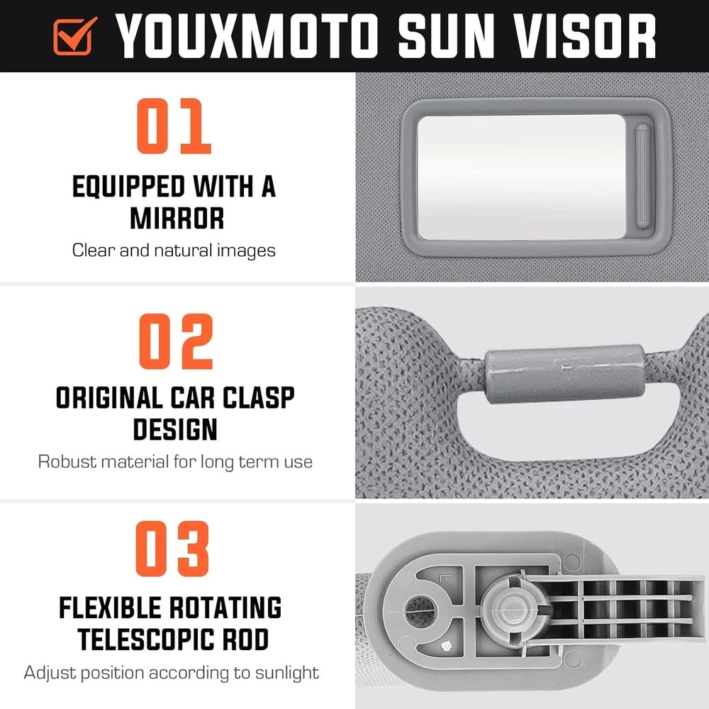 Gray Left Driver and Right Passenger Side Sun Visor, 1 Pair (Left+Right)