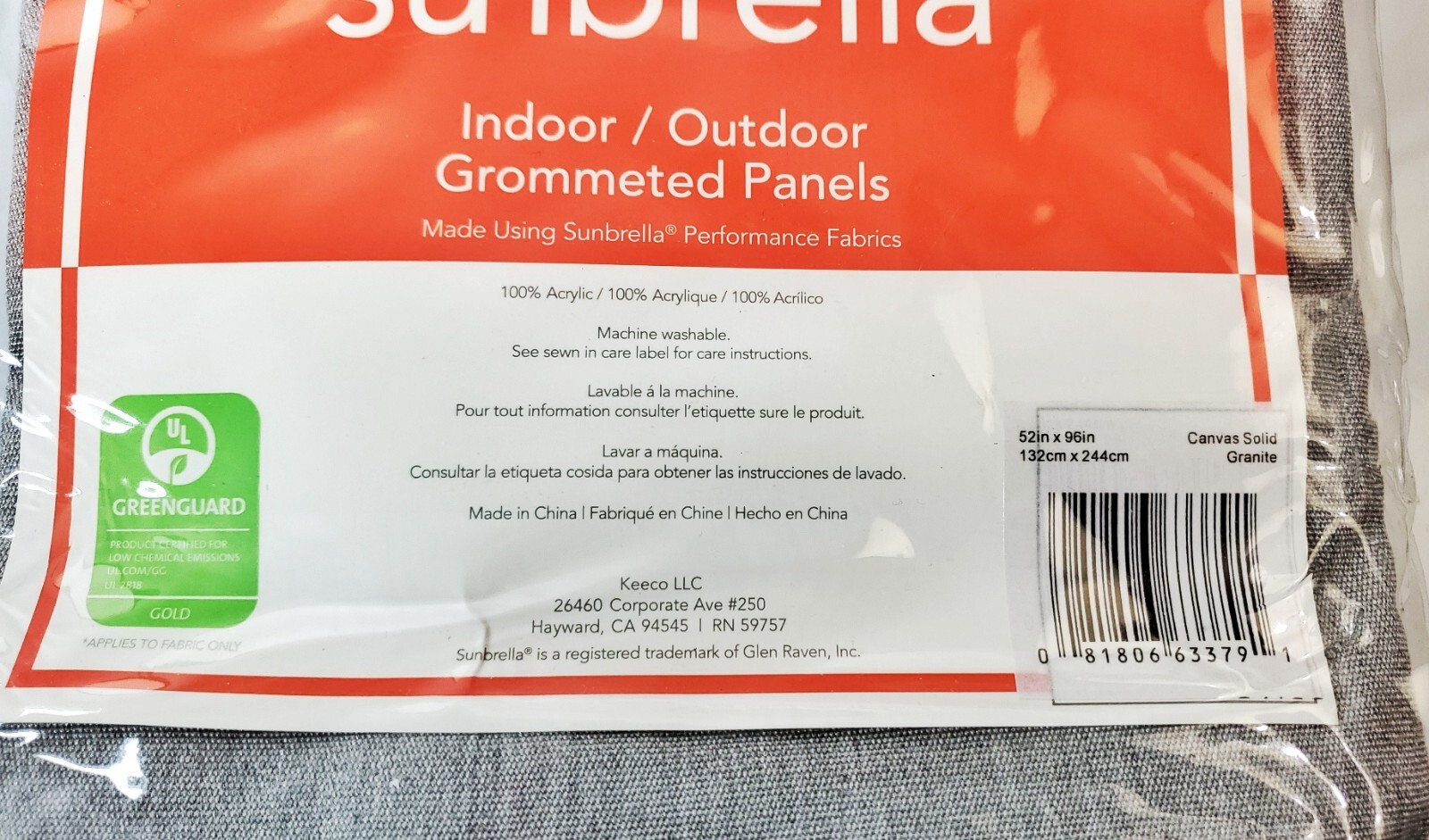 Sunbrella Canvas Solid Grommeted Indoor/Outdoor Panel 52″ x 96″