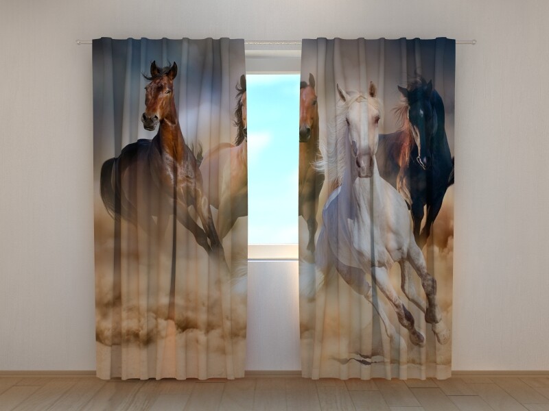 Photo Curtain Herd of Horses 3 Palomino horses by Wellmira Custom Made Printed