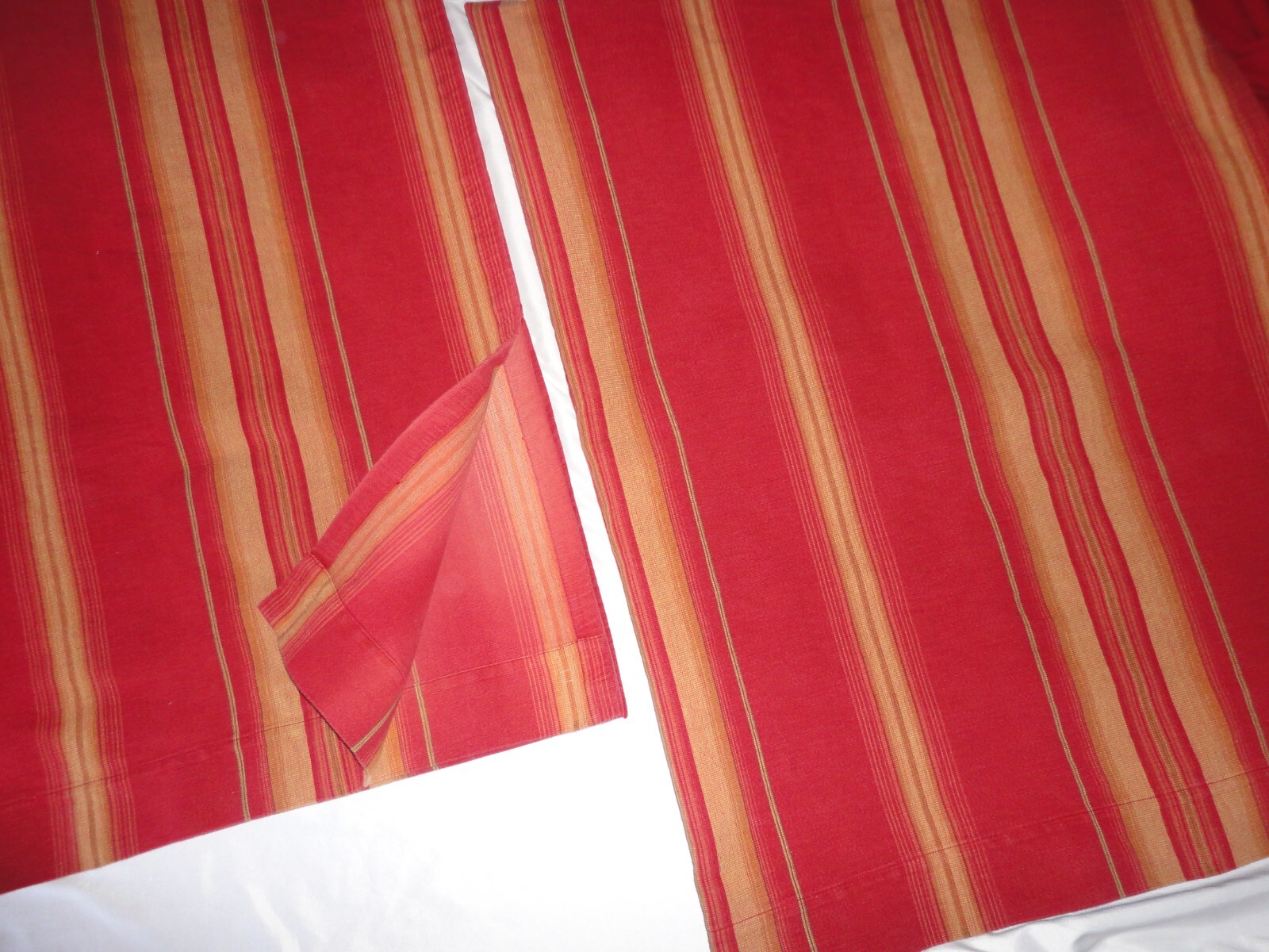 POTTERY BARN HARRISON RED GOLD RUST STRIPE (3) DRAPERY CURTAIN PANELS 53X78, 80