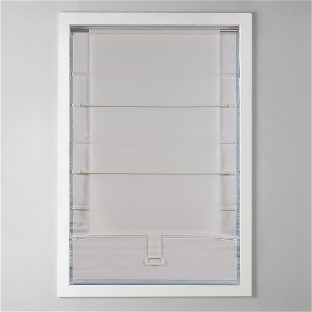 Pemberly Row Basketweave Room Darkening Cordless Roman Shade in Blue 33×64″