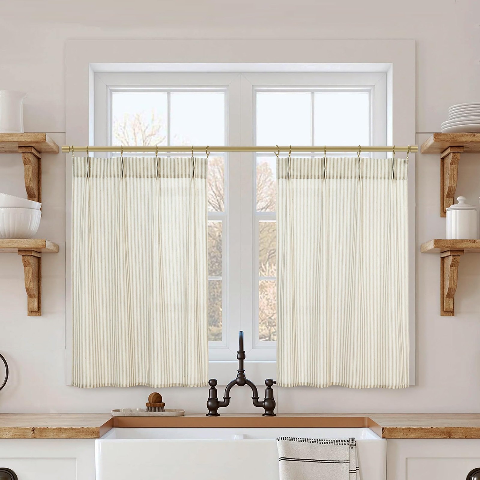 Kitchen Curtains 36 Inch Length for Cafe,Farmhouse Striped Country Style Line…