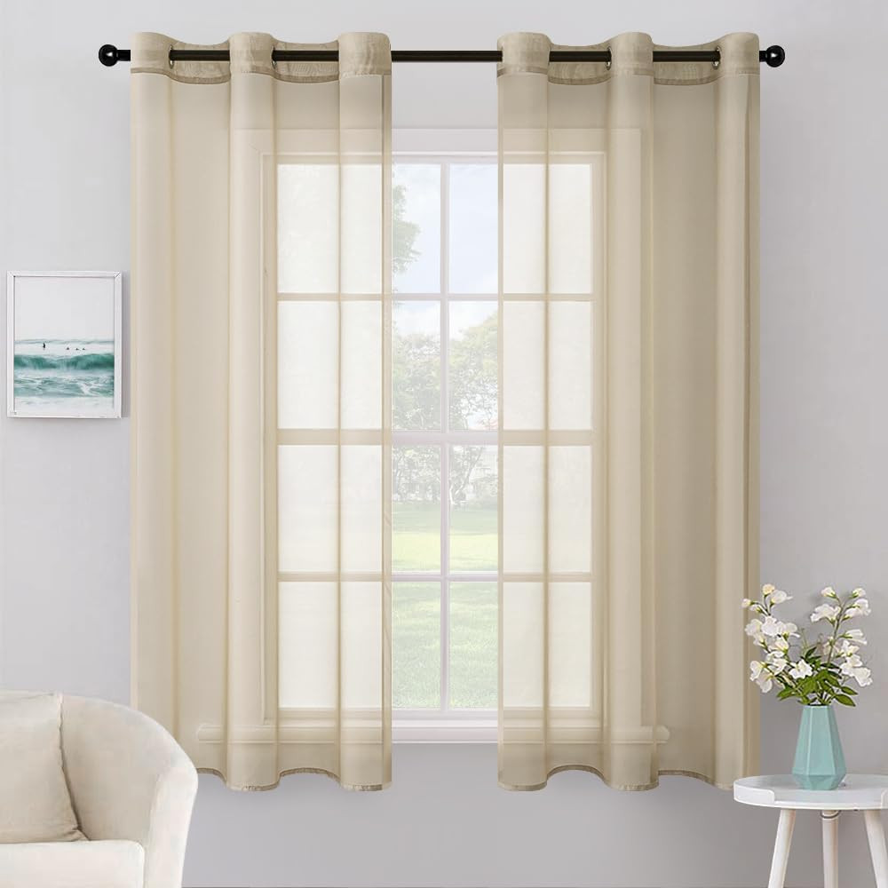 MIULEE Solid Color Sheer Curtains 63 Inches Long 2 Panels Set – Elegant Lightwei