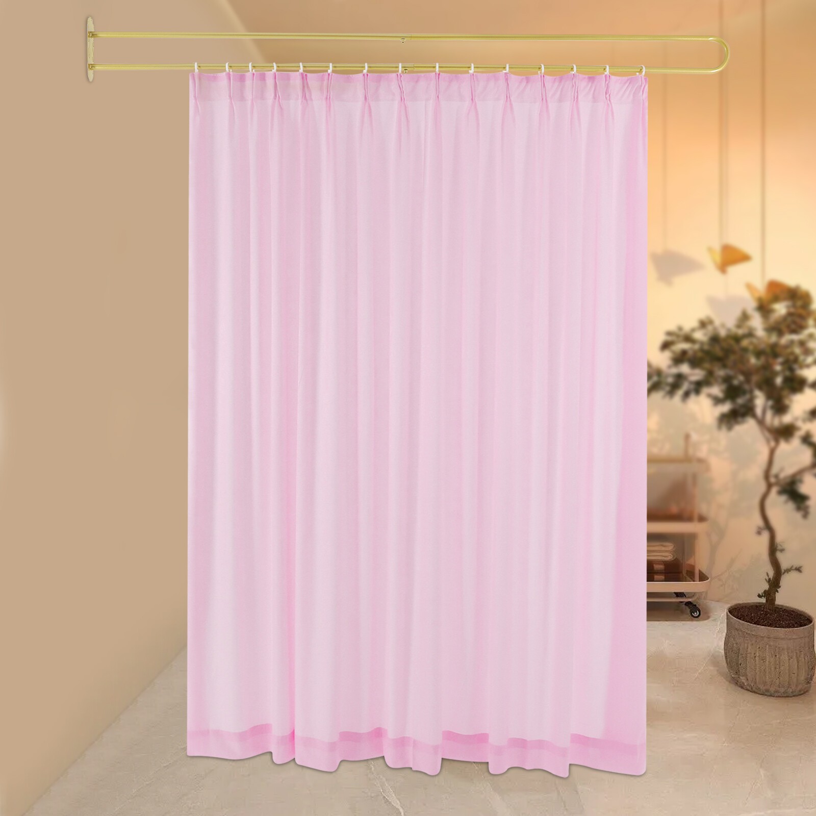 Privacy Partition Curtain Metal Support Wall Mounted U-Shape Room Divider 2M