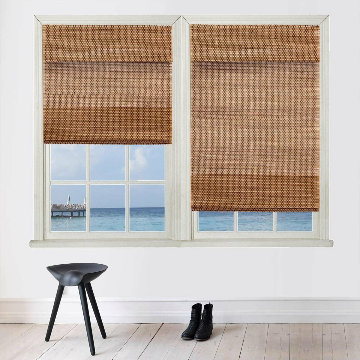 TJ GLOBAL Cordless Bamboo Roman Window Blind Sun Shade, Light Filtering…