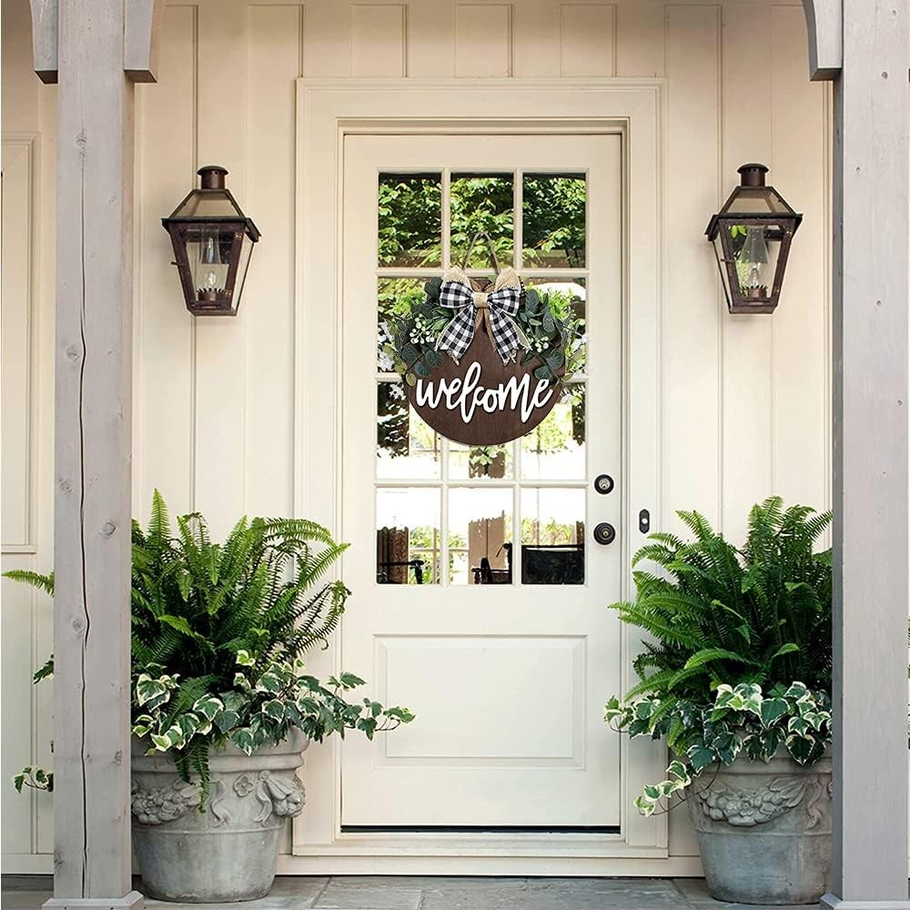 Welcome Sign for Front Door, Decor Farmhouse Porch, Rustic Brown