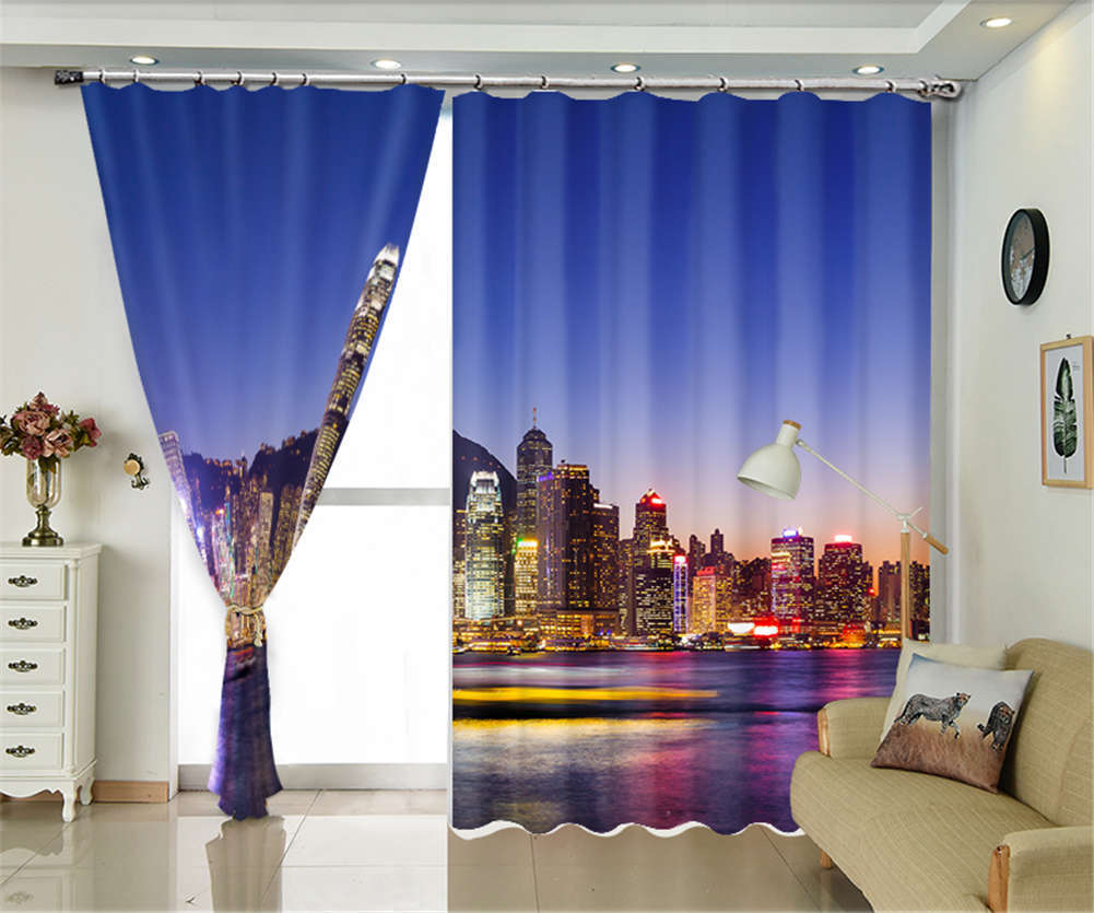 City Dreamy Soft Light 3D Curtains Blockout Photo Printing Curtains Drape Fabric