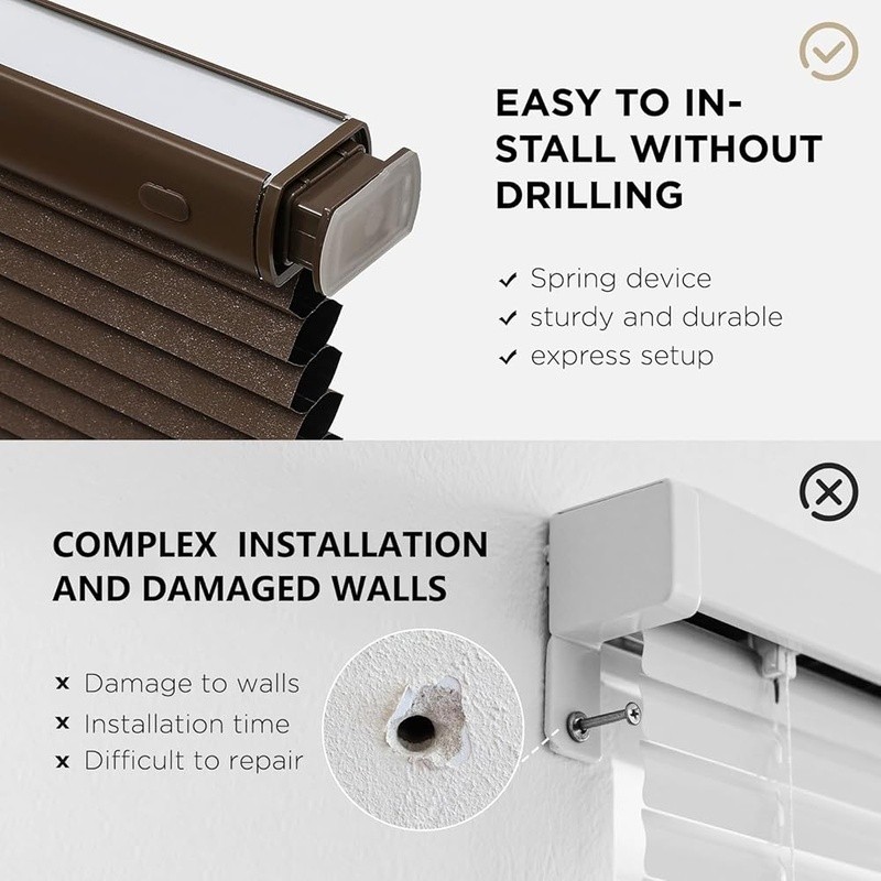 Cordless Blackout Blinds No Drill Honeycomb Shades Tension Mounted Energy Saving