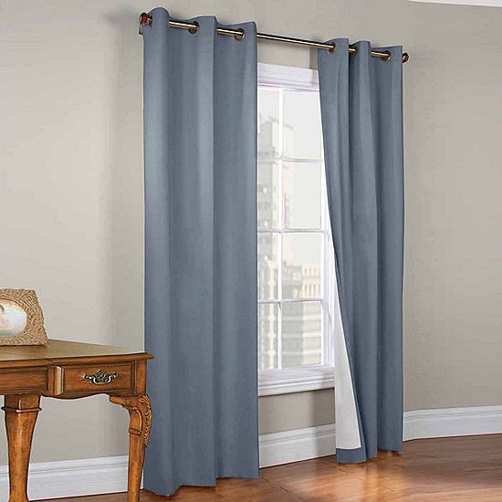 Therma Logic Grommet Set Of 2 Panel Curtain 40 x 54in Each Blue Blackout Cotton