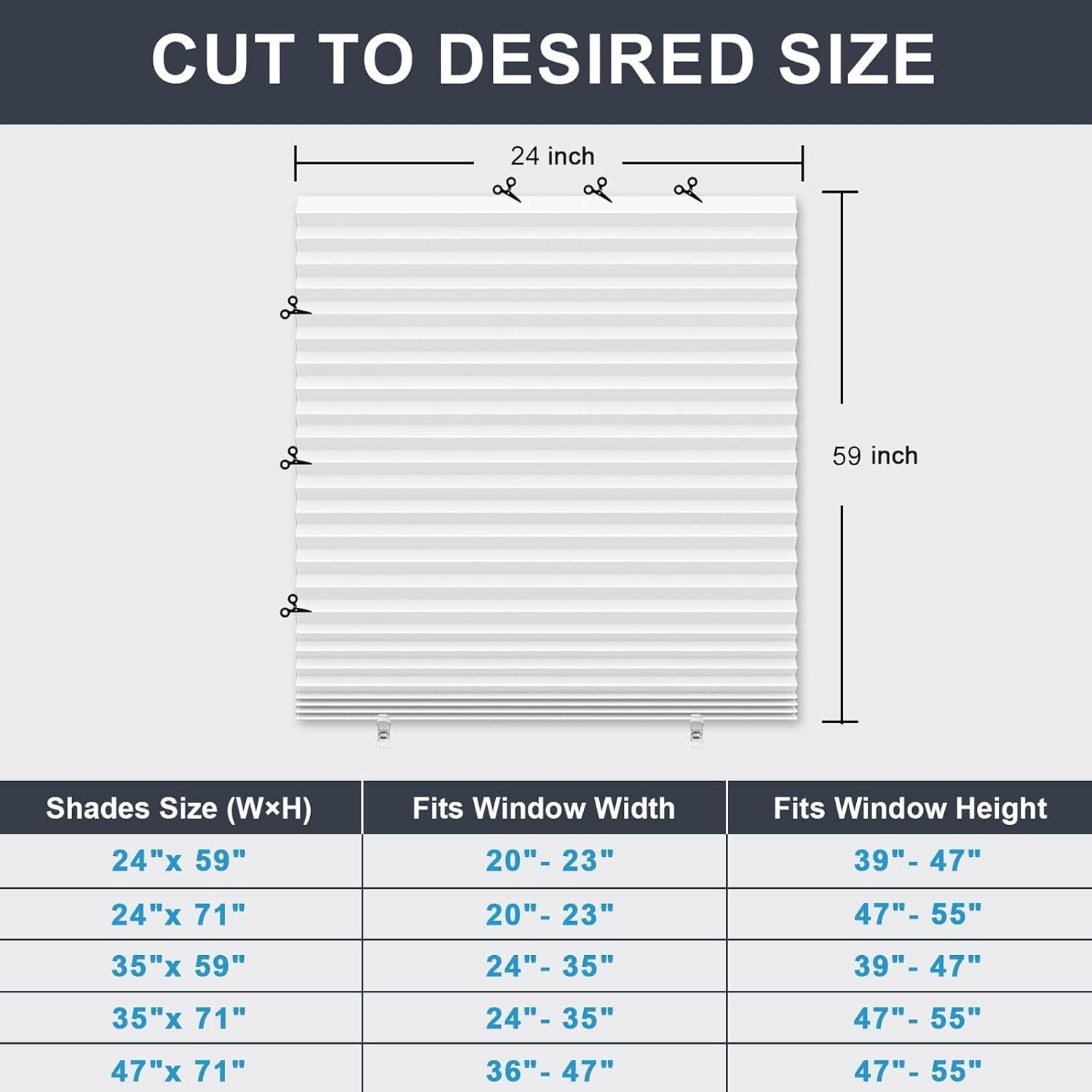 6 Pack Temporary Blinds for Indoor Windows No Drill, 24″ W x 59″ H Light