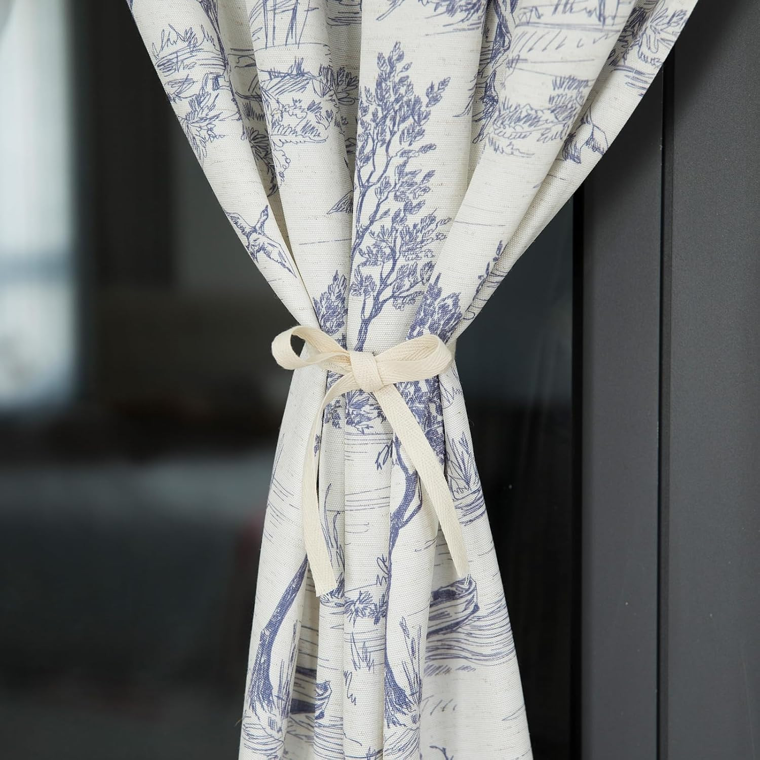 Rustic Kitchen Window Curtain Set of 3 Classic French Village Blue Toile Printed