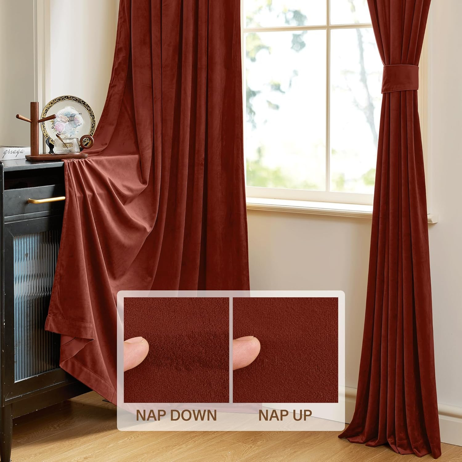StangH Rust Velvet Curtains for Bedroom, Luxury Room Darkening Window Drapes The