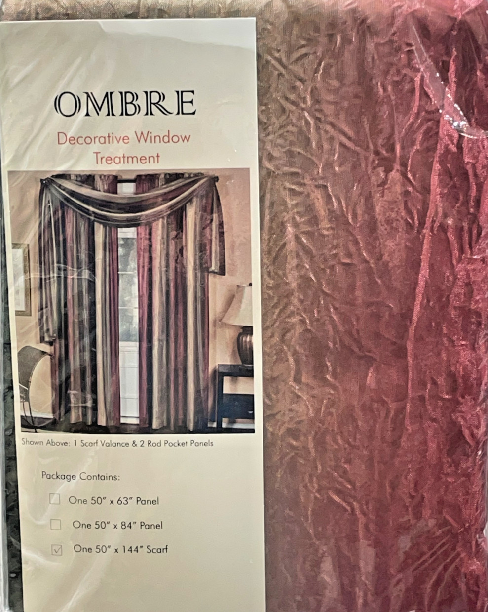 Achim Ombre Window Scarf Decorative 50″ x 144″ Red Multicolor Faux Silk Style