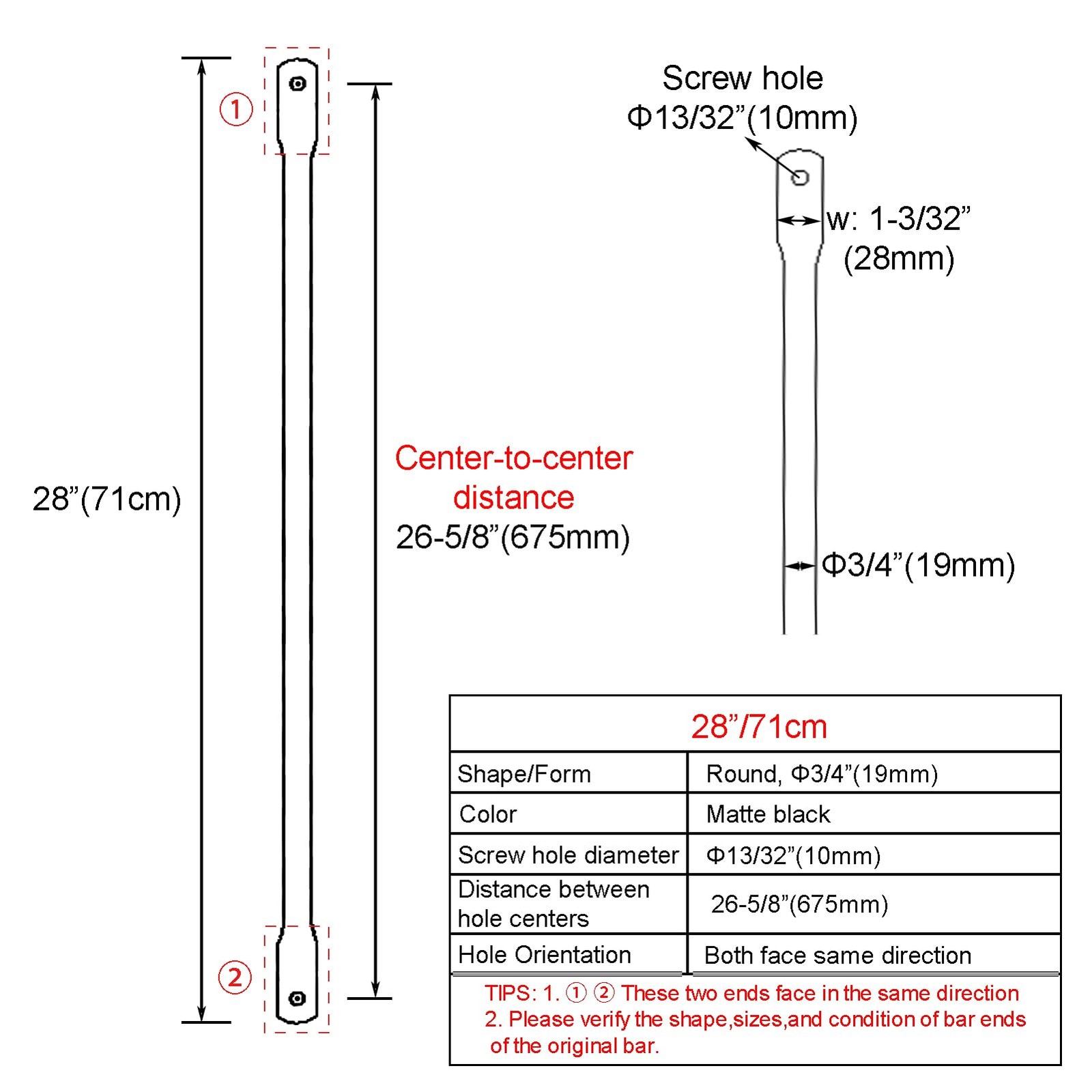 Timyrimy 28″/71cm Garden Swing Replacement Bars, Matte Black Metal Round Rods