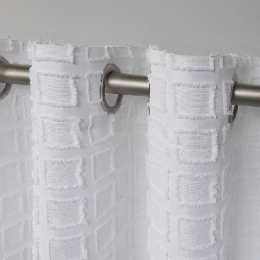 Squared White Solid Light Filtering Grommet Top Curtain, 54 In. W X 108 In. L (S