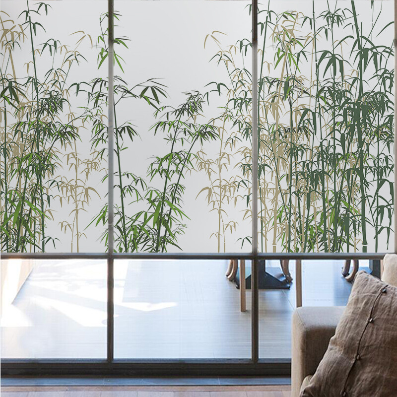 Bamboo Stained Glass Films Windows Film Static Cling Decor Chinese Style