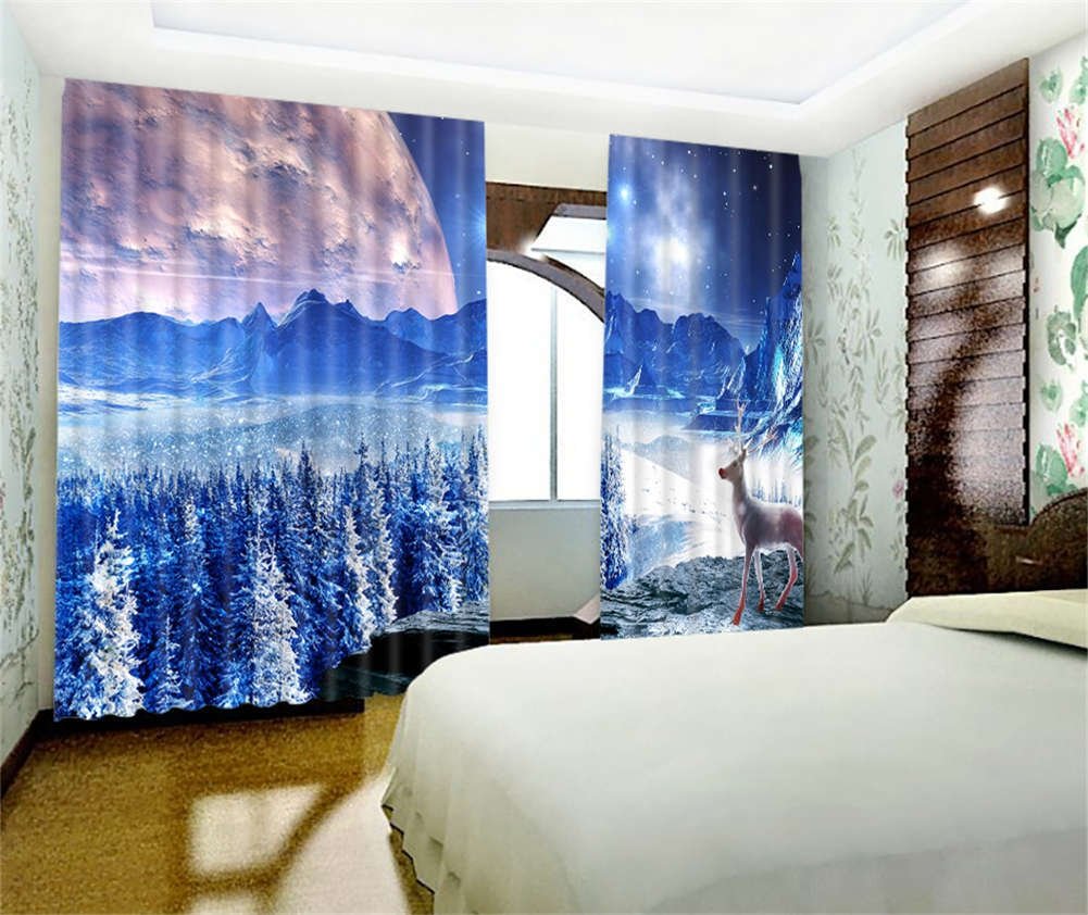 Dreamy Sky Deer Nature 3D Curtain Blockout Photo Printing Curtains Drape Fabric