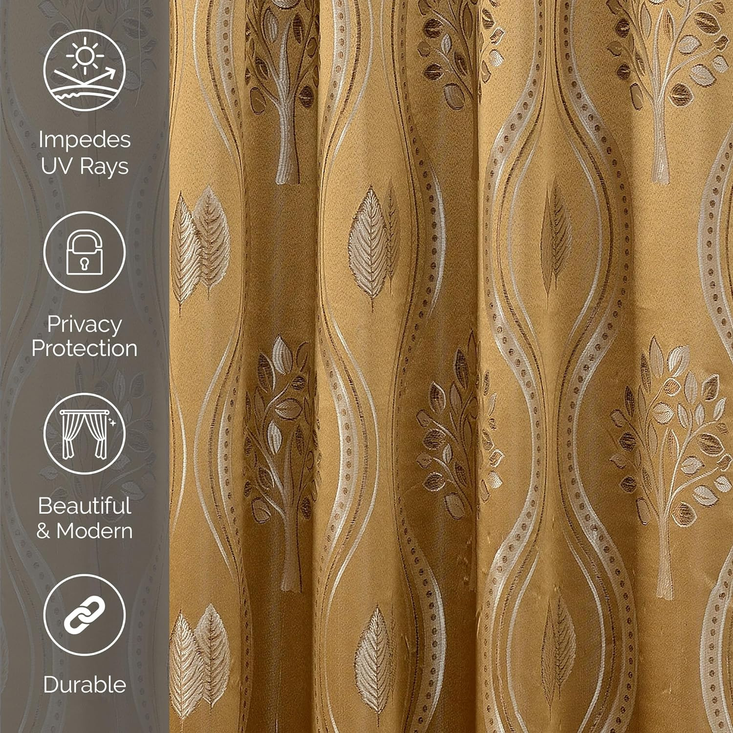 Aurora Jacquard Look Curtain Panel Set with Attached Valance 54″ X 84 Inch (Set