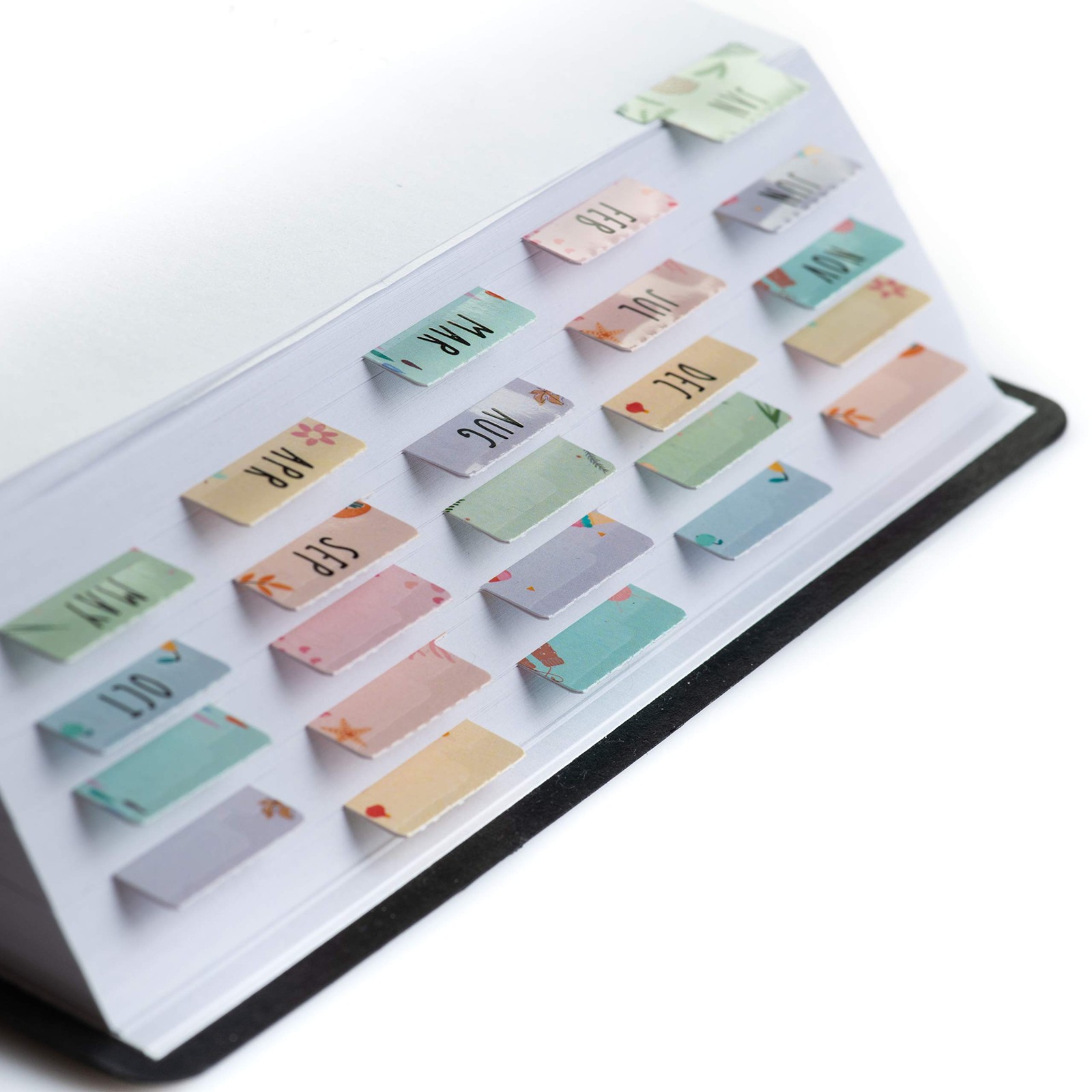 DiverseBee Laminated Planner Monthly Tabs, 24 Peel and Stick Medium, Assorted