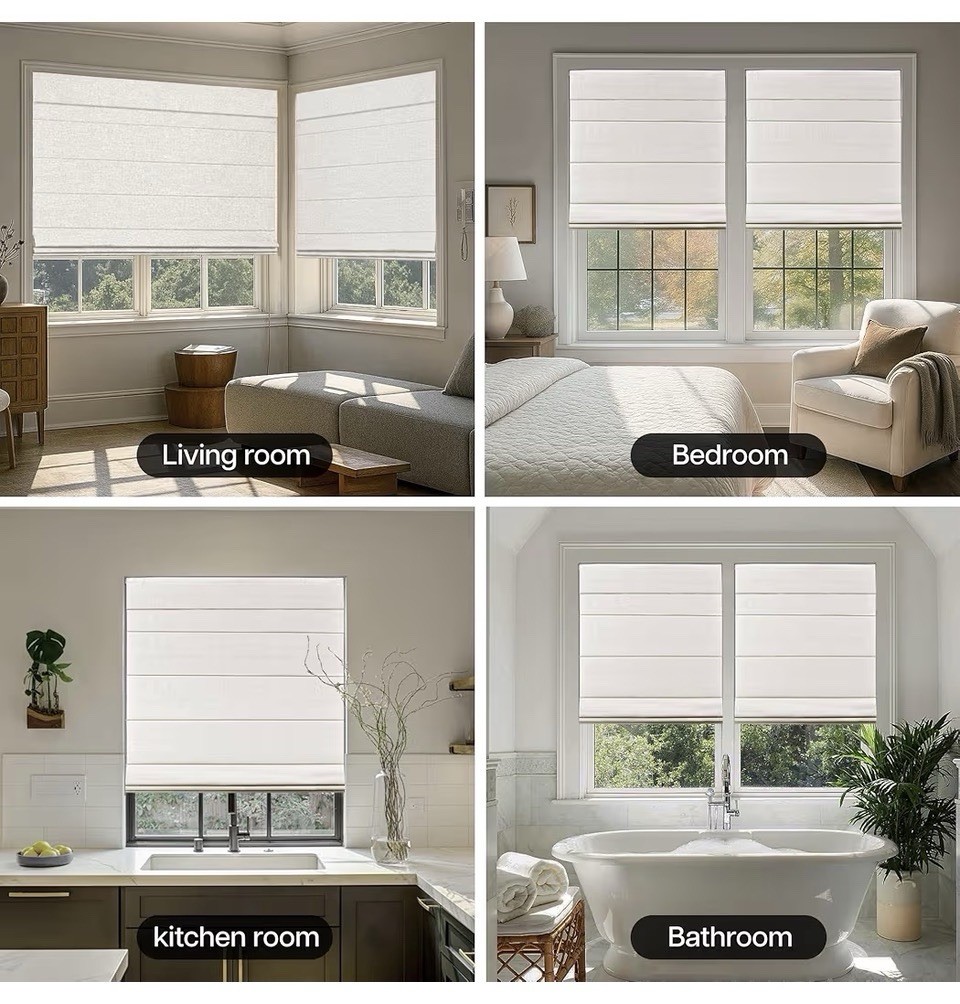 LazBlinds Cordless Blackout Roman Shade 24×72 White No Drill Thermal Blind