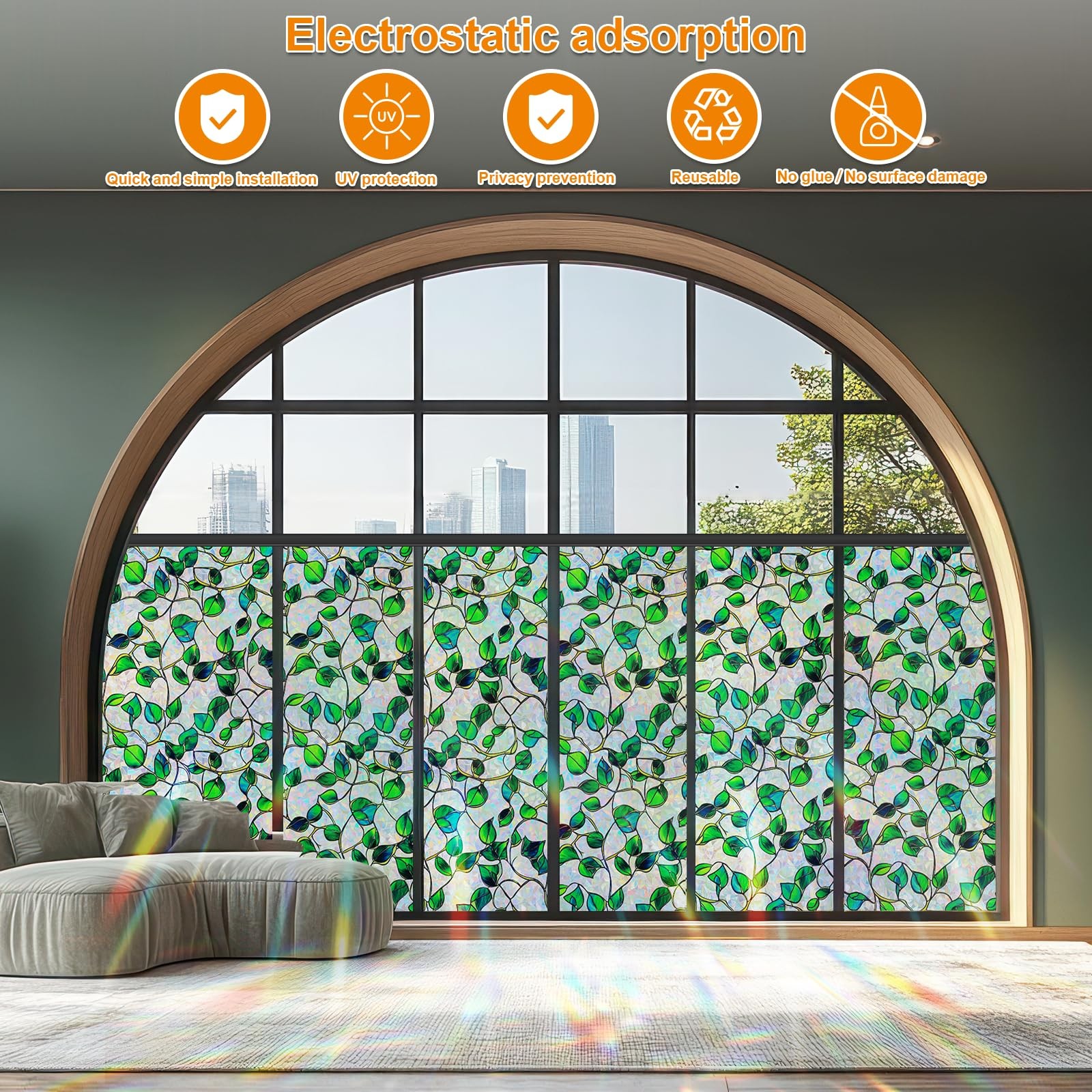 Rainbow Window Privacy Film,Heat Control,UV Blocking,Anti-Glare,Day & Night P…