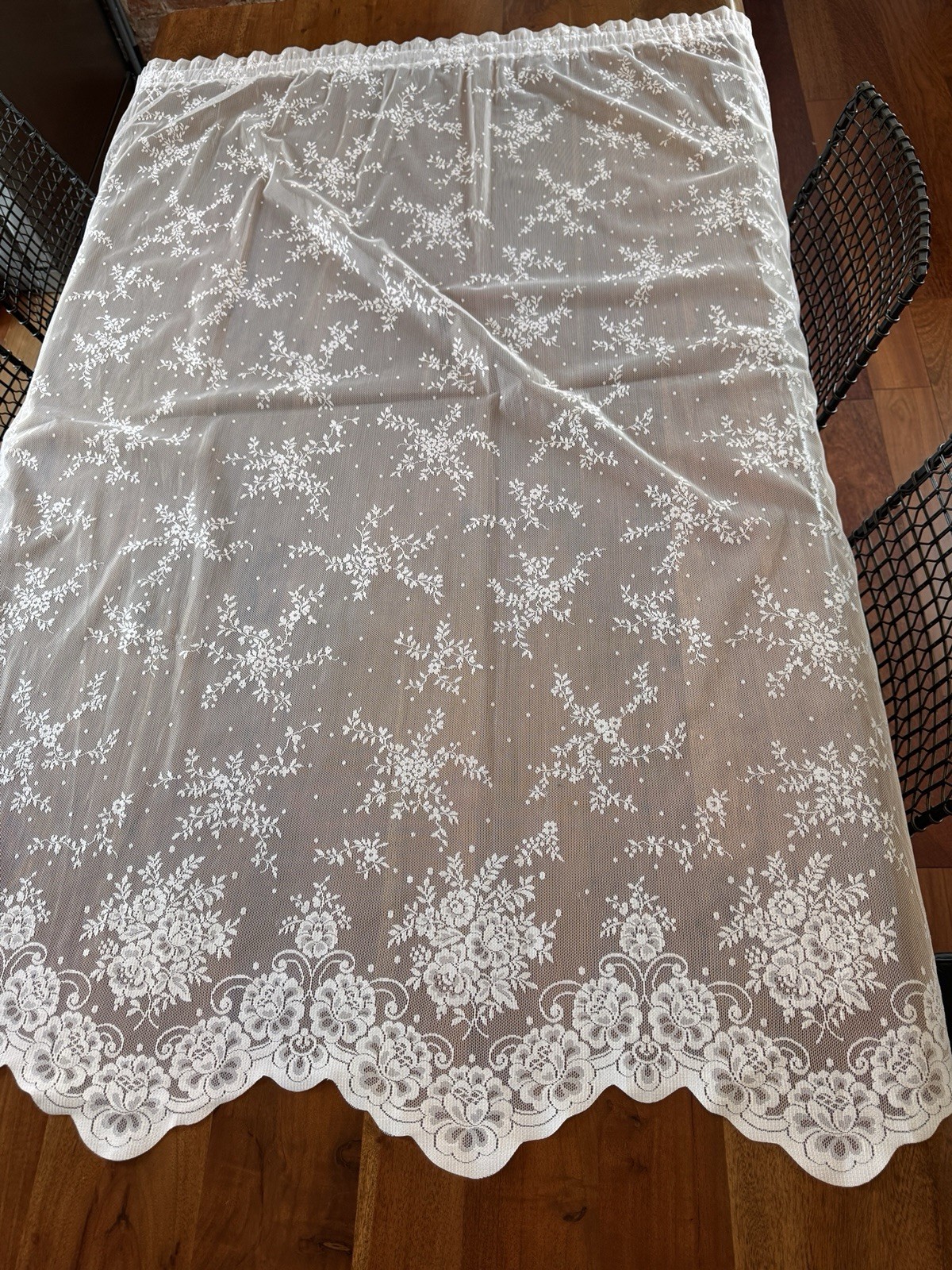4 White Floral Lace Curtains 28”x60”