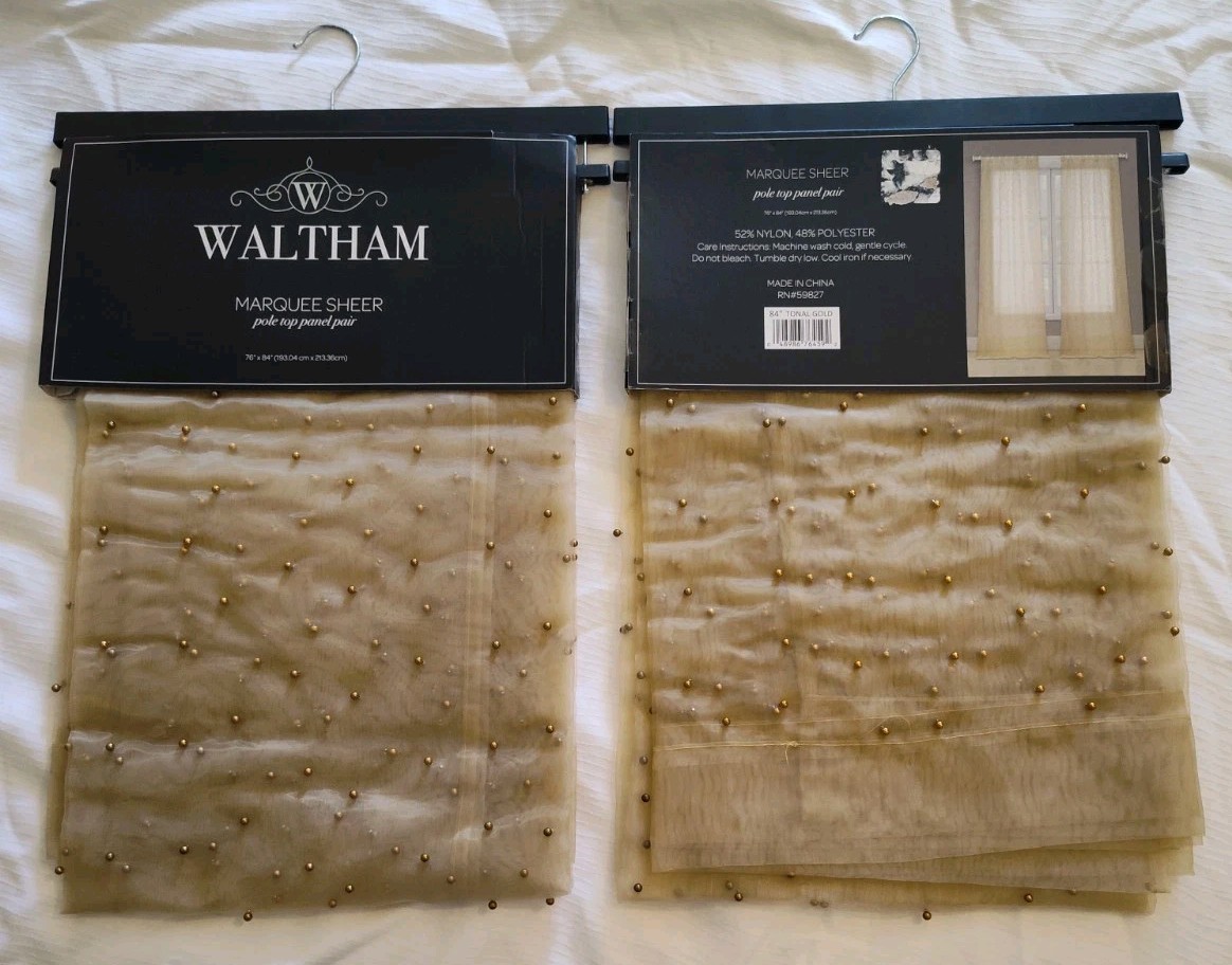 4pn New Tonal Gold Beaded Sheers Drapes Laura Ashley/ Waltham Marquee 76×84″