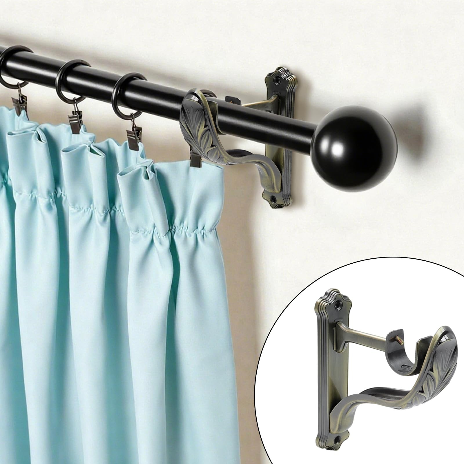 Tsnamay 2Pcs Curtain Rod Brackets Holders, Single Retro Wall Antique Bronze