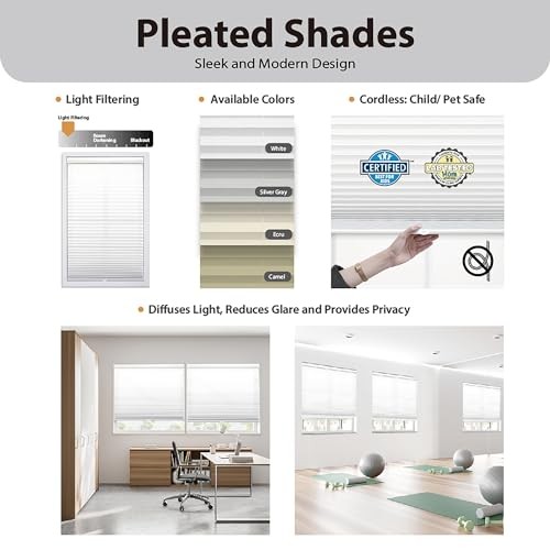 Cordless 1″ Light Filtering Pleated Shade – White – 21.5″ W x 48″ H – White