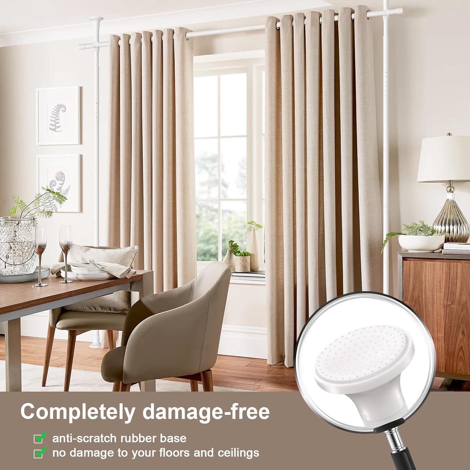 Adjust Room Divider Partition Tension white Rod Bar for 28-70″ W | 48-120 inch H