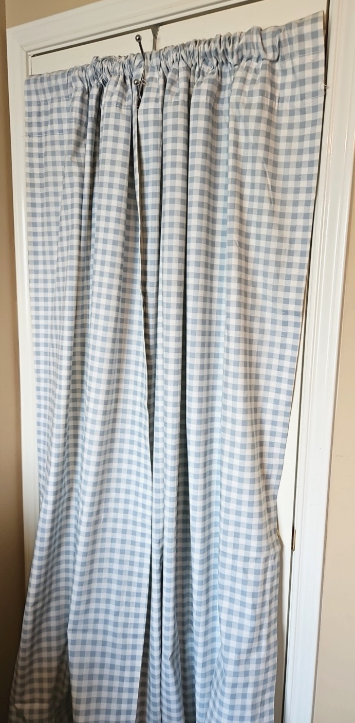 Wamsutta 40″x84″ Light Blue White Cotton Blend Checkered Plaid Curtains Set of 2